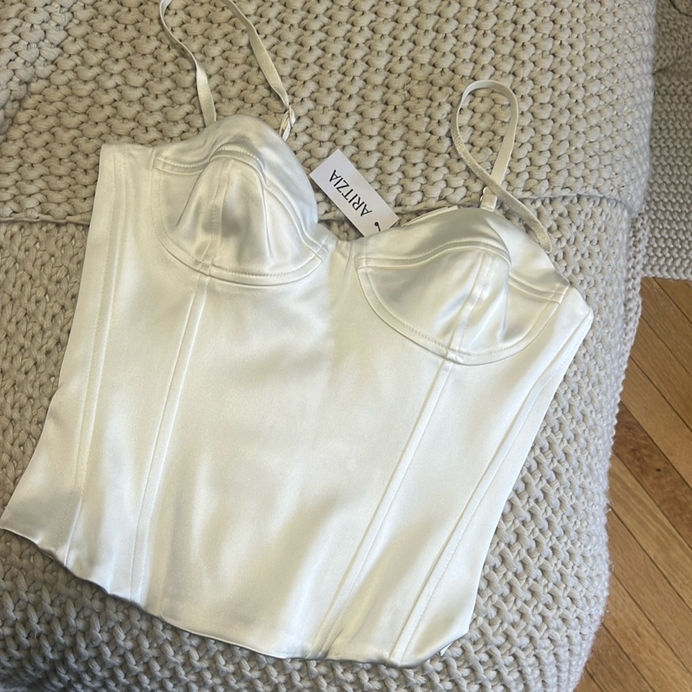 Aritzia Ivory Satin Corset Bustier Top